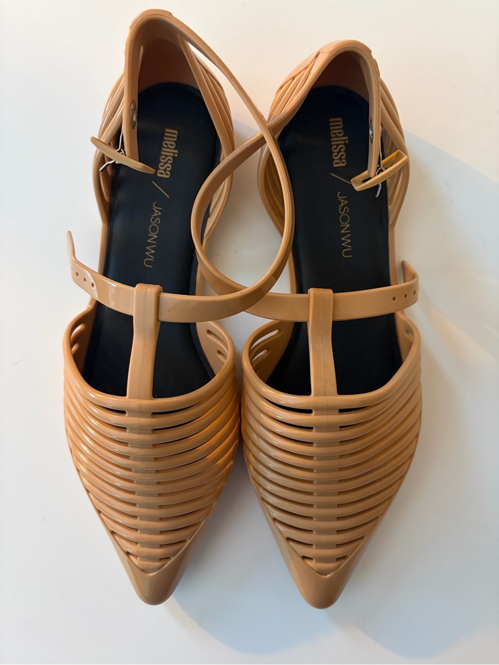 Melissa x Jason Wu Tan Strappy Pointed Jelly Flats - Picture 3 of 4